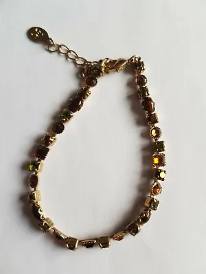 ACCESSORIZE GOLD BROWN & GREEN SPARKLY BRACELET APPROX 21cm GOOD CONDITION • £3.99