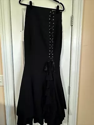 Black Victorian Gothic Steampunk Corset Ruffle Maxi Skirt - EU 38 US Size 6 • $49.99