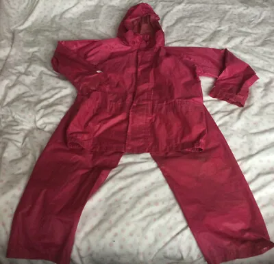 Girls Wet Play Play Suit Weterproof Set Trousers Jacket Coat Age 7-8 Years • £10.79