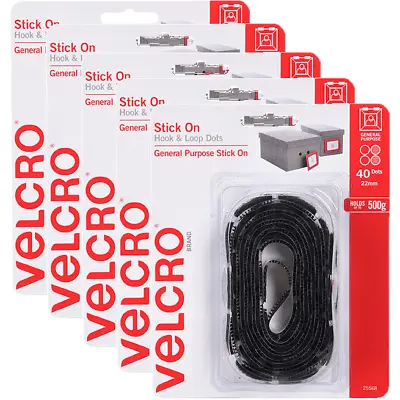 NEW 5 Pack Velcro Brand Stick On Hook And Loop Dots Circles 22mm Black Pack 40 • $69.95