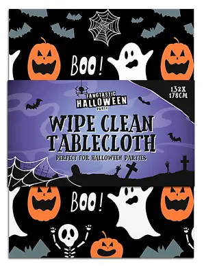 Halloween Reusable Wipeable Black Spooky Ghosts Pumpkins Tablecloth Decoration  • £5.99