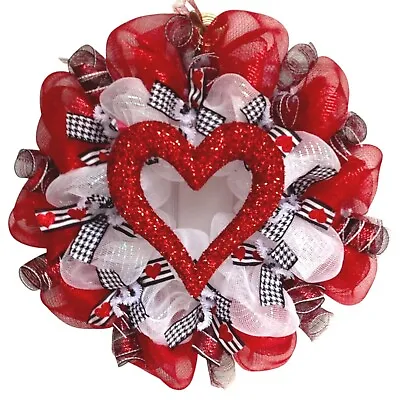 Glittering Red Valentine Heart Deco Mesh Wreath • $115