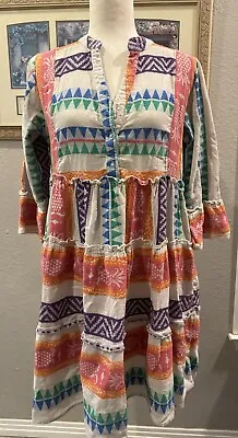 Joop & Gypsy Baja Babydoll Dress 10 Medium Peasant Boho Southwest Mexican • $25