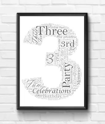 Personalised 3rd Anniversary Gift - 3rd Birthday - Number 3 Word Art Print • £9.95