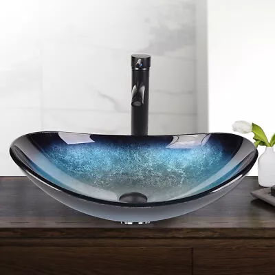 £68.99 • Buy Countertop Sink Basin Set Tempered Glass Wash Bowl Waste Tap Cloakroom Bathroom
