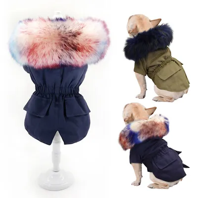 Fur Collar Small Dog Coats For Winter Pet Clothes Jacket Yorkie French Bulldog • £18.59