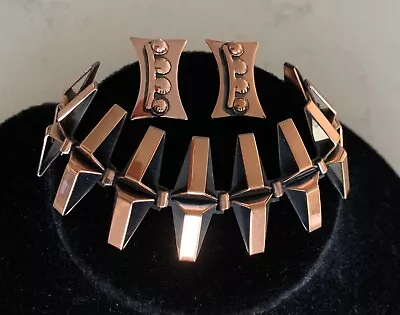 Vintage Renoir Copper Bracelet & Earrings Modernist Geometric • $29.95