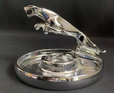 Jaguar Leaping Cat Mascot Showroom Chrome Vintage Reception Desk Ashtray • £325