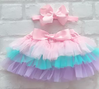 Luxury Girls Baby Rainbow Pastel Frill Tutu Skirt Cake Smash Photoshoot Birthday • £11.99