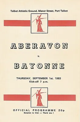 Aberavon v Bayonne (France) 1 Sep 1983 RUGBY PROGRAMME • £4.99