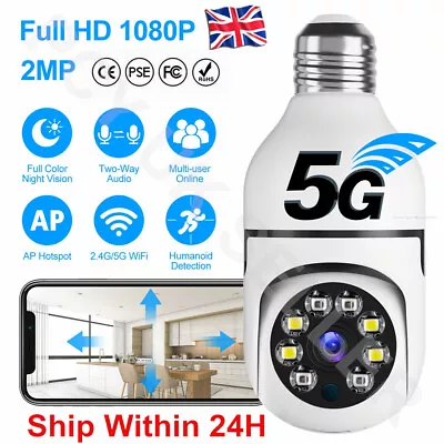 £14.99 • Buy 5G 1080P WIFI IP Camera Light Bulb CCTV Wireless HD PTZ Home Security IR Cam UK