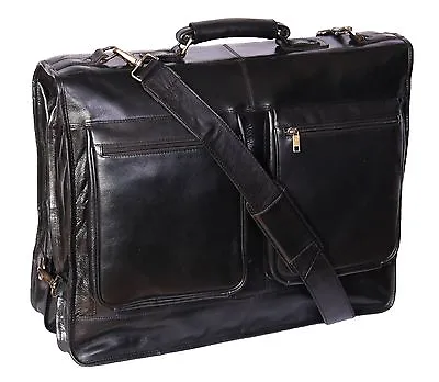 £172.80 • Buy LUXURY Real Leather Suit Carrier BLACK Business Travel Weekend Garment Dress Bag