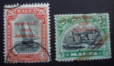 Malta 1928 KGV Opt Used 2s6d/5sh Sg189/191 • $3.25