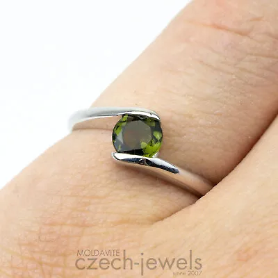 2g Moldavite Tektite Genuine Faceted Ring +CERTIFICATE Sterling Silver #VS12 • $59