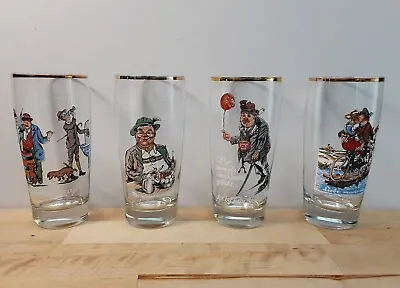 German Beer Glasses- Set (A) Of 4- Vintage 1960s-70s Humor Breweriana Drinkware • $32