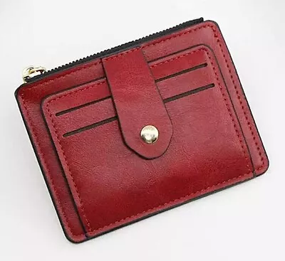 Women's Men Black Brown Minimalist Card Holder Wallet Zipper/Snap PU Leather • $12.89