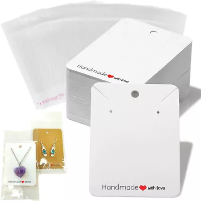 200 PCS Earring Display Cards 100 Jewellery Necklace Holder Cards With 100 Bags • £5.49