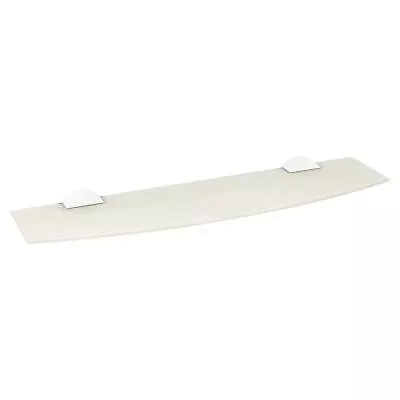 Large Bowed Frosted Look Floating Glass Shelf 80x20cm Wall Mounted Clips Design • £11.99