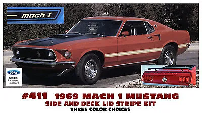 411 - 1969 FORD MUSTANG - MACH 1 SIDE And TRUNK STRIPE DECAL KIT - FORD LICENSED • $208.95