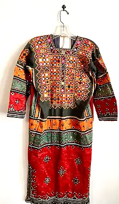 VTG Afghan Hand Embroidered With Mirror Work Tunic Dress Small • $225