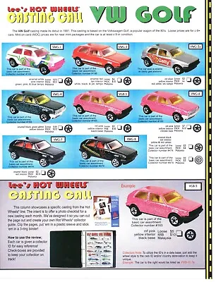 2002 HOT WHEELS VW GOLF Diecast Cars Toy PRINT AD WALL ART - RETRO 1991 • $13.64