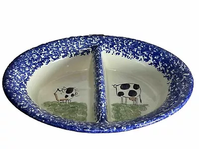 Molly Dallas Spatterware Folk Art Pottery Oval Divided Dish 13.25  X 9.75  • $17.60