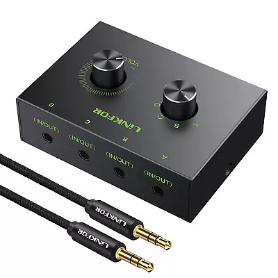 4 Way 3.5mm Stereo Audio Splitter Selector AUX Speaker Headphone Switcher Box • $25.95