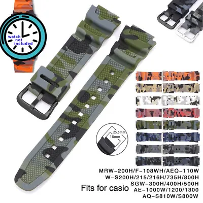 Camouflague Silicone Watch Strap For SGW-300H 400H W-735H Rubber Watch Band 18mm • $15.68
