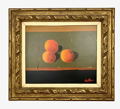 Painting Orange Still Life Oil On Canvas Signed And Framed Vintage Art Decor • $375