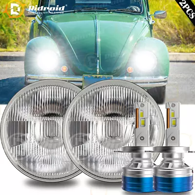 7 Round Glass Clear Lens Headlights H6024+100W H4 LED Bulb Hi-Low For VW Beetle • $89.99