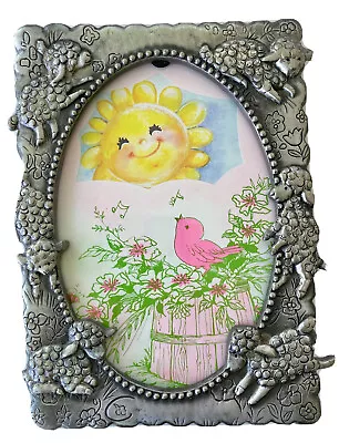 VTG HK Perfect Desktop Pewter Picture Frame Holds 4x6 Photo Baby Lamb Sheep Kids • $22.35