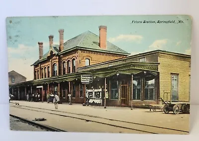 Antique Postcard Fred Harvey Frisco Station Railroad Depot Springfield MO 1913 • $89