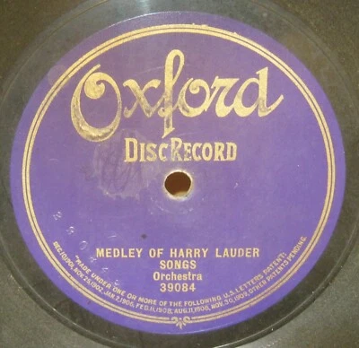 $8 • Buy Medley Of HARRY LAUDER Songs OXFORD 1 Sided Victrola Phonograph Record!!!!