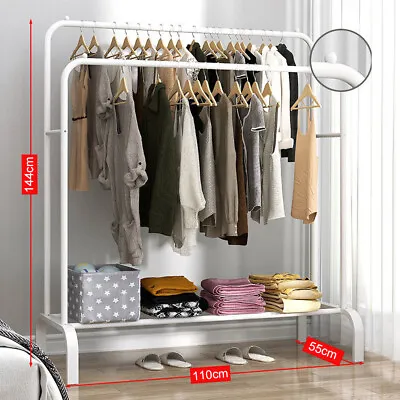 £20.79 • Buy Heavy Duty Double Clothes Rails Hanging Rack Garment Display Stand Storage Shelf