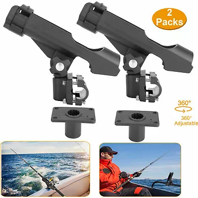 2PCS Fishing Rod Holder For Kayak Boat 360° Adjustable Swivel Side Mount Kit • $26.99