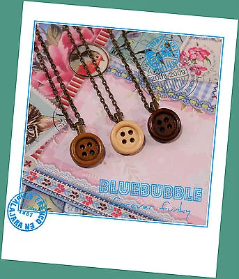 £4.95 • Buy Funky Vintage Style Wooden Button Brass Necklace Cute Kitsch Retro Boho Chic Emo