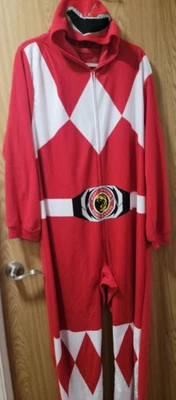 $25 • Buy Red Power Rangers Costume One Piece Pajama Outfit For Men And Women~Size L/XL