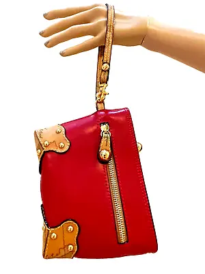 ALVIERO MARTINI I' CLASSE ITALY Red Leather Wristlet Clutch Bag Purse • $59