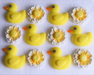 12 Edible Ducks & Flowers Christening Cake Toppers.Baby Shower Cake Decorations. • £9.95