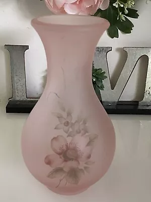 Viking USA Soft Pink Satin Glass Bud Vase With Floral Design  6  Tall Vintage • $35