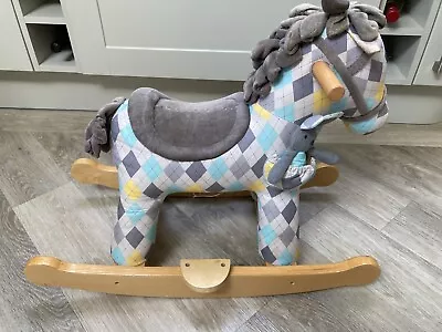 Little Bird Told Me Lewis And Fitz Rocking Horse Grey Yellow Turquoise Checks • £35