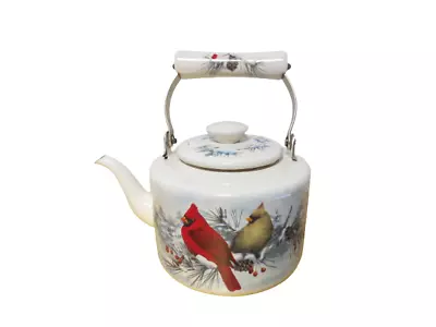 $20 • Buy Lenox Winter Greetings Enamel Tea Kettle Teapot Red Cardinal Bird Holiday 2 Qts