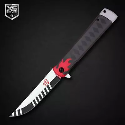 9  Anime Katana Style Spring Assisted Flip Open Pocket Knife Black Flame Handle • $18.95