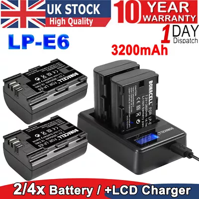 2x 3200mAh LP-E6 Battery /Charger For Canon EOS 5D Mark II III 6D 7D 60D 70D 80D • £18.99