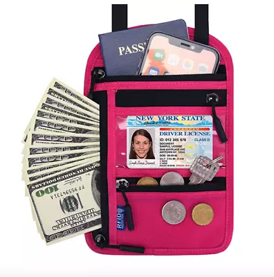 Multifunctinal Security Neck Rfid Bag Stash Pouch Wallet Bag Passport Holder • £7.79