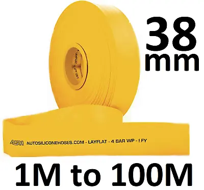 38mm 1 1/2  Yellow PVC Layflat Hose Discharge Irrigation Lay Flat 4 BAR Rated • £2.25