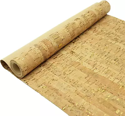 Cork Fabric By The Yard For Sewing: Natural Cork And Gold Embellished Craft Fabr • $35.33