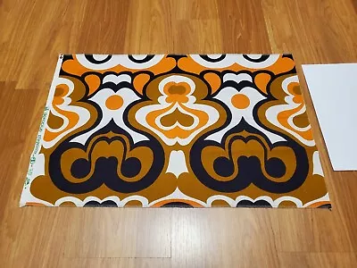 Awesome RARE Vintage Mid Century Retro 70s Org Tan Blk Abstract Sml Fabric! LOOK • $22