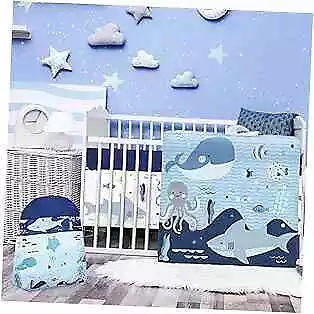  4 Pieces Baby Crib Bedding Set Nursery Bedding Standard Size Soft Baby Whale • $64.59