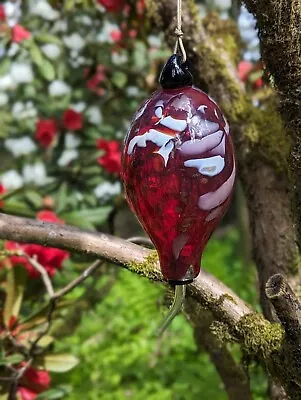 Vintage Hand Blown Art Glass Hummingbird Feeder - Signed  • $40